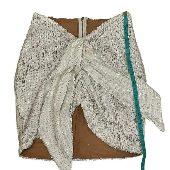 The Dolls House White Sequin Bow Mini Skirt | High Waist, Lined, Party - Picture 7 of 7